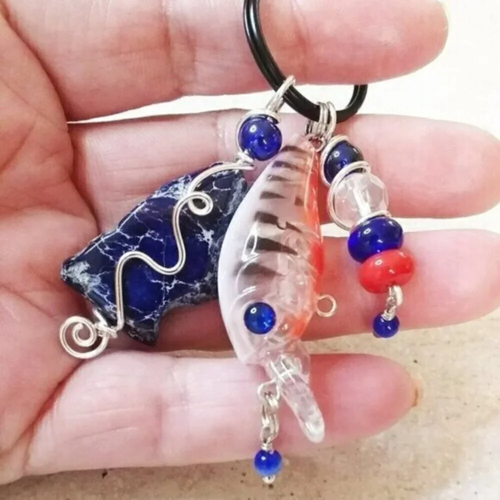 Orange + Blue! Fishing Lure Key Chain - Anglers Key Ring! Choose His/Her Name!